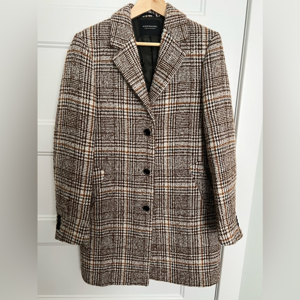 Scotch & Soda Men's Gray Single Breasted Herringbone Overcoat